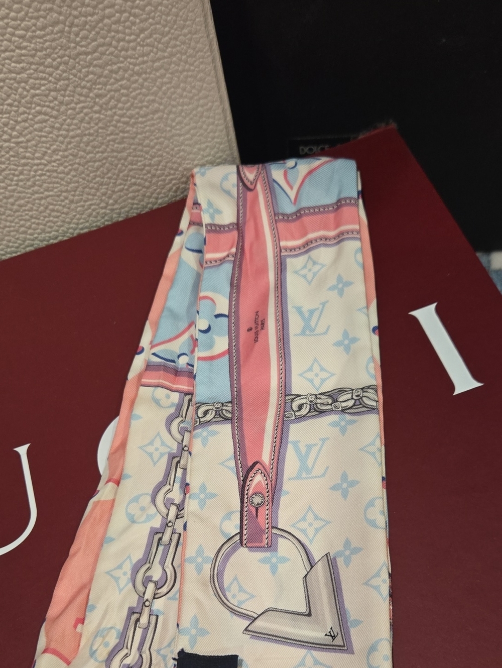 Louis Vuitton Pastel Monogram Twilly Scarf - Pink & Light Blue